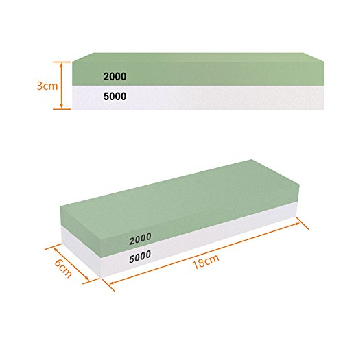 Piedra de Afilar, TENINE Piedra afiladora, 2 en 1 Corundum Whetstone/Afilador de dos caras Waterstone con Soporte de Silicona Antideslizante (2000/5000)