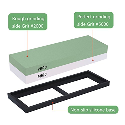 Piedra de Afilar, TENINE Piedra afiladora, 2 en 1 Corundum Whetstone/Afilador de dos caras Waterstone con Soporte de Silicona Antideslizante (2000/5000)