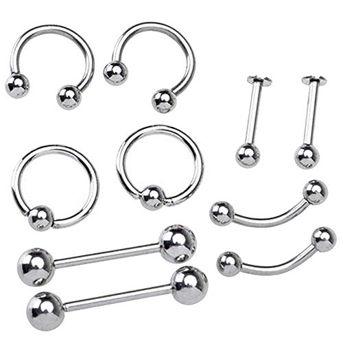 Piercings(85 Pcs),16 Tipos de Estilos Acero Inoxidable 316L, Acero médico de Titanio para el Cuerpo, Lengua, Nariz, oído, pezones, Labios, Cejas, cartílago, Multiusos Bolas y Aros, Unisex.