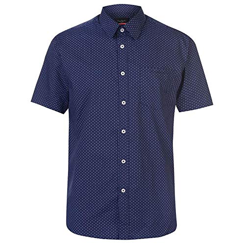 Pierre Cardin Hombre Camisa Estampada de Manga Corta con Bordado de Firma (XL, Navy)