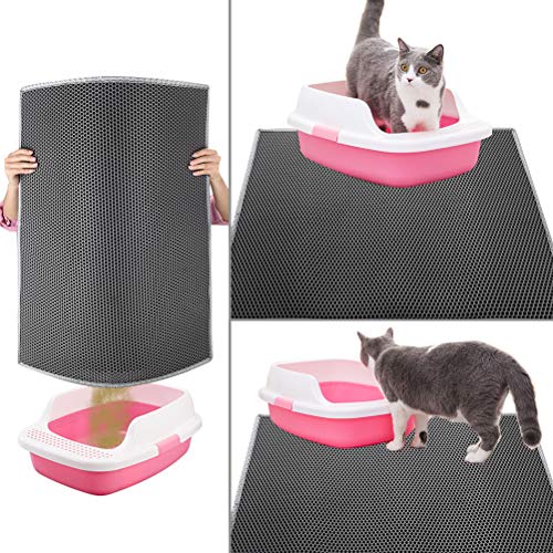 Pieviev Alfombra para Gatos,Estera Arena Gatos 61x38cm Doble Capa Impermeable Alta Elástico EVA Adecuado para Arenero Gatos Autolimpiable Arenero Gatos Cubierto, Fácil de Limpiar