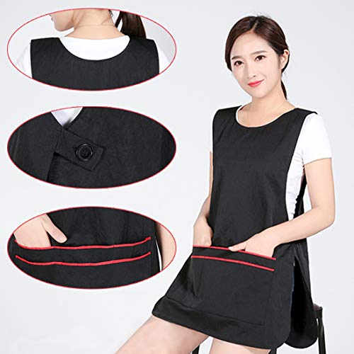 Pinji - Babero Delantal de Cocina Impermeable para Hombre y Mujer, Bata Uniforme de Trabajo Sin Mangas con Bolsillos para Salón de Belleza Peluqueria Negro