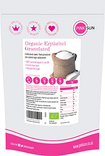 PINK SUN Eritritol Orgánico 1kg Natural Sustitución de Azúcar Alternativa Edulcorante Cero Calorías Gránulos Finos Vegetariano Vegano Baja en Carbohidratos Diabético Bio Organic Erythritol 1000g