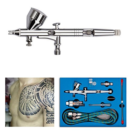 Pinkiou Kit de aerógrafo Juego de tatuaje temporal de doble acción para pintura corporal Nail Art Car Cake 0.2mm / 0.3mm / 0.5mm Needle