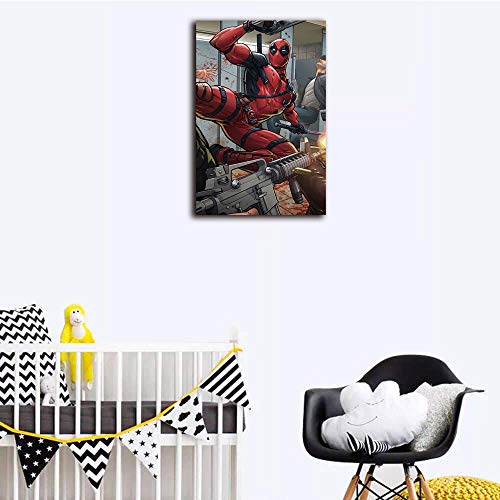 Pintura al óleo abstracta moderna con diseño de superhéroe Deadpool Comics, decoración del hogar, decoración de pared, lona, Enmarcado, 12"x16"