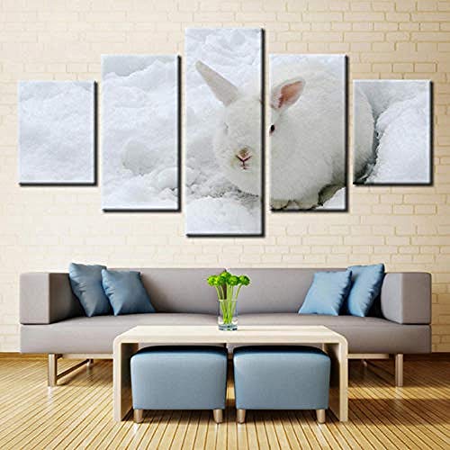 Pintura sobre lienzo Pinturas decorativas sobre lienzo 5 paneles Conejos Blancanieves Marcos enmarcados Carteles e impresiones vintage en la pared Sin marco
