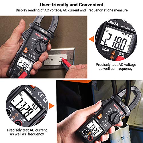 Pinza Amperímetro, TACKLIFE 6000 Cuentas Multímetro, Detección de Voltaje sin Contacto (NCV), True RMS, Temperatura, Corriente de CA, VoltajeCA/CC, Resistencia, Capacidad Electritica - CM02A