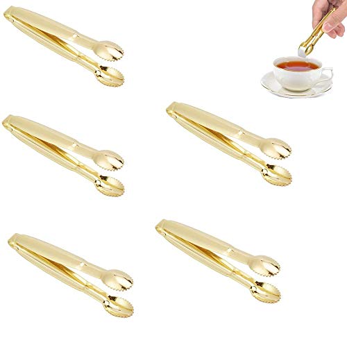 Pinzas de azúcar doradas de acero inoxidable mini pinzas de hielo para té, fiestas, cafeterías y cocinas, 5 unidades