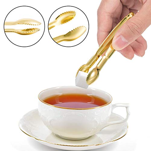 Pinzas de azúcar doradas de acero inoxidable mini pinzas de hielo para té, fiestas, cafeterías y cocinas, 5 unidades