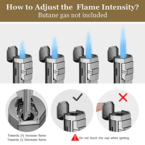 PIPITA Mechero Resistente al viento 3 Azul Llamas Gas Butano Recargable Encendedor de cigarros Jet Flame Turbo Encendedors (Vendido sin Gas)