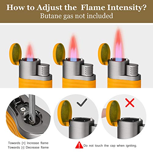 PIPITA Mechero Resistente al viento 4 Rojo Llamas Gas Butano Recargable Encendedor de cigarros Linterna Jet Flame Turbo Encendedors (Vendido sin Gas)