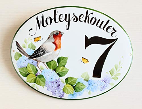 Placa de número de casa personalizada con Robin, placa de dirección, placa de jardín, números de casa de cerámica, cartel de interior personalizado