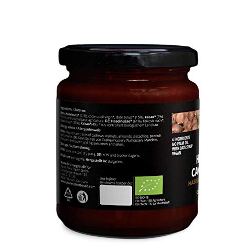 Planet Plant-Based Crema de Cacao y Avellanas Orgánica y Vegana - hecha de 4 ingredientes naturales - sin aditivos ni azúcar refinado - endulzada con jarabe de dátiles - 2 frascos (2x220g)