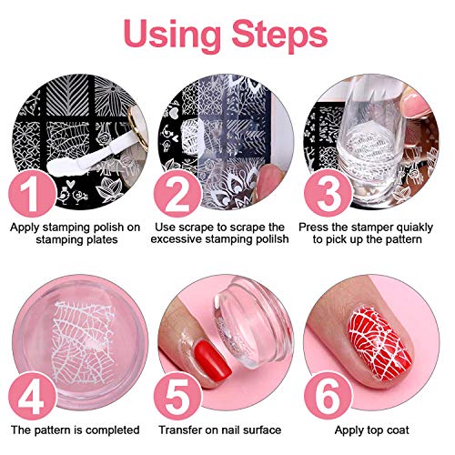 Plantilla Estampado de Uñas - 8 Placas Grandes Uñas con Varios diseños - Placas Estampacion Uñas con Raspador de Plástico, Sello de silicone