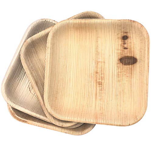 Platos cuadrados de hoja de palma desechables. 20 platos biodegradables 18*18 cm. Vajilla ecológica para eventos, bodas, cumpleaños… 100 % fabricados con materiales naturales, sin químicos abrasivos.