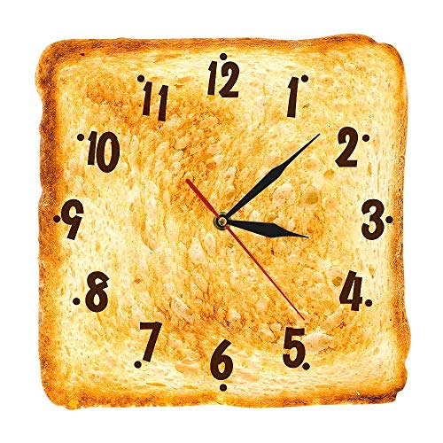 PLEASUR Radiocontrolado Gourmet Decoración del hogar Pan Tostado Realista Reloj de Pared Signo de panadería Pan Comedor Arte de la Pared Reloj de Pared de Cocina de Cuarzo silencioso 30Cm