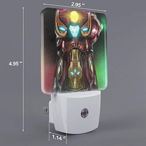 Plug in Night Light - Infinity Stones Iron Man Warm White LED Nightlight with Automatic Dusk-to-Dawn Sensor