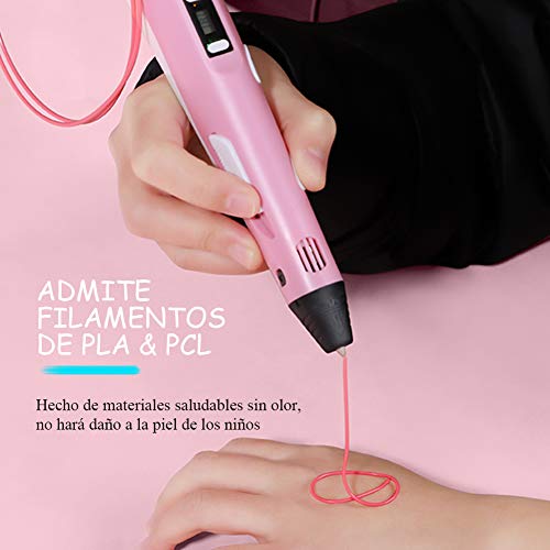 Pluma para Impresión 3D, Lápiz Inteligente 3D Pen Bolígrafo LCD Pantalla Temperatura Ajustable con Filamentos PLA compatibles ABS para Niños Adultos Gran Regalo de Reyes Navidad Cumpleaños