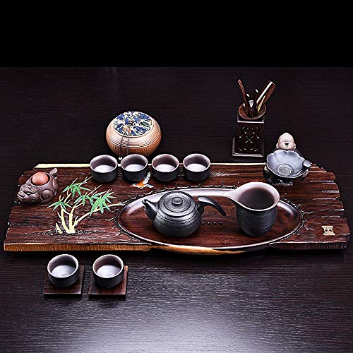 PN-Braes Bandeja de te Bandeja de té Chino clásico té Gongfu EMPLATAR con Bambú de la Vendimia de té Diseñado Bandeja for Servir Bandeja de té de Madera (Color : Black, Size : 76x30x4cm)