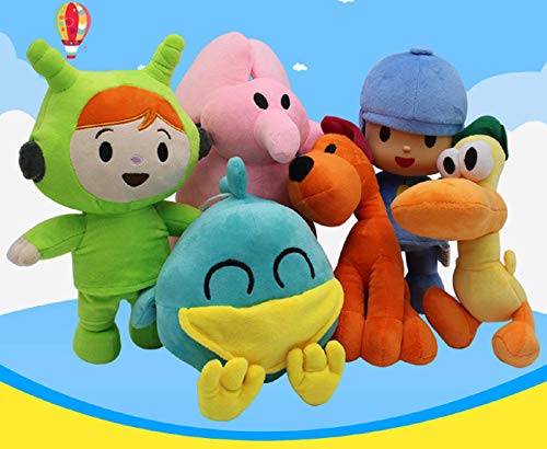 POCOYO Peluche Pocoyo Loula Elly Pato 6pcs Set Muñeca Peluches Figura Suave Anime Colección Juguete Peluche Suave Figura Rellena Muñeca Juguete POCOYO Elly PATO LOULA SLEEPY BIRD Chica (4pcs Set)