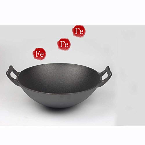 POETRY Sartén de Hierro Fundido Wok Sartén Gruesa de Doble Oreja Wok Sartén de Hierro Fundido Antiguo Cocina de inducción sin Aceite Gas Infinite Wok Flat 36cm