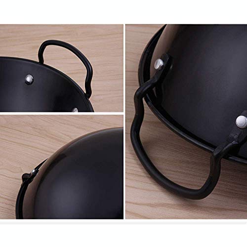 POETRY Wok de Hierro Fundido Sartén Multifuncional Wok Tradicional de Doble Mango Olla de Hierro Grande Pared Gruesa Resistente a Altas temperaturas Esmalte Multifuncional Wok 46cm