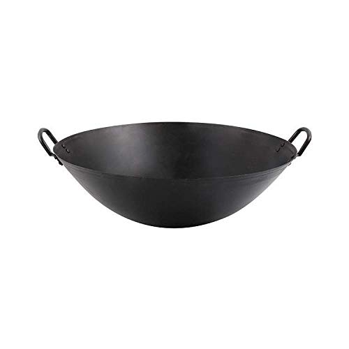 POETRY Wok de Hierro Fundido Sartén Multifuncional Wok Tradicional de Doble Mango Olla de Hierro Grande Pared Gruesa Resistente a Altas temperaturas Esmalte Multifuncional Wok 46cm