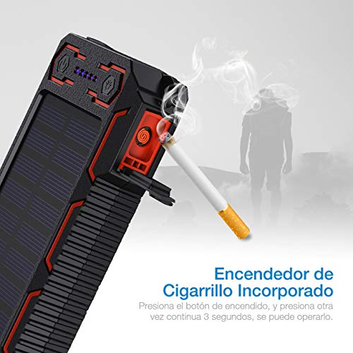 POWERADD 26800mAh Cargador Solar Portátil, Batería Externa, Salida 5V/3.2A*2 Panel Solar con Alta Eficiencia de Conversión Impermeable Inteligente Color Naranja y Negro.