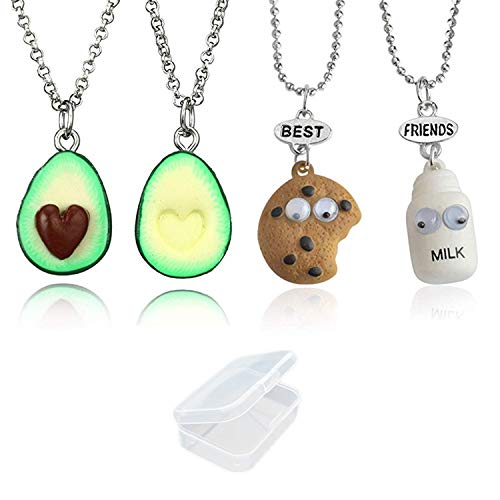 PPX 4 piezas Galletas en miniatura galletas Collares de leche y collar de frutas Set para los mejores amigos Pareja Graduación Regalos de San Valentín Forma de corazón Lindo aguacate de arcilla