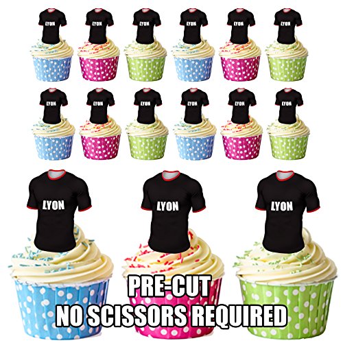 Precortado Lyon Rugby camisas comestible cupcake toppers tartas/decoración (Pack de 12)