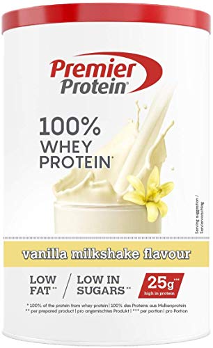 Premier Protein 100% Whey Powder Vanilla Milkshake 315g-Alta Proteína Baja Azúcar y Grasa Polvo+Proteína de Suero, 3 unidades
