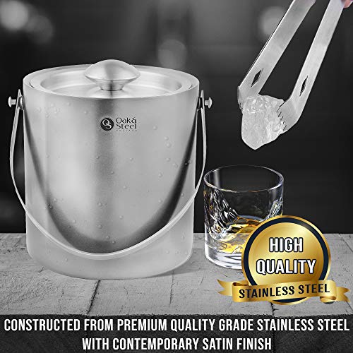 Premium Cubitera, 2L - Plata Elegante Hielera, Cubo Hielo - Acero Inox Aislado de Doble Pared - con Mango, Tapa y Pinzas - para BBQs, Cócteles, Fiestas Cumpleaños y Aniversarios