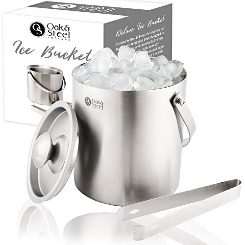 Premium Cubitera, 2L - Plata Elegante Hielera, Cubo Hielo - Acero Inox Aislado de Doble Pared - con Mango, Tapa y Pinzas - para BBQs, Cócteles, Fiestas Cumpleaños y Aniversarios