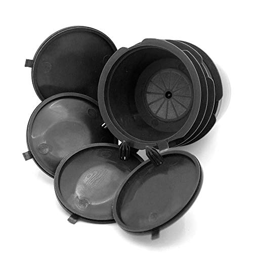 Prenine Cápsula De Café, CáPsula De Plástico Recargable Reutilizable para Máquinas De Café Dolce Gusto con Cuchara (Paquete De 4) (Negro)