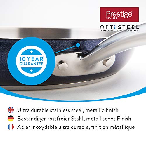 Prestige Optisteel sartén Profesional, sartén de Alto Rendimiento con Elegante Exterior Metalizado, de Acero Inoxidable Apta para Todo Tipo de cocinas y para inducción, 24 cm, Azul