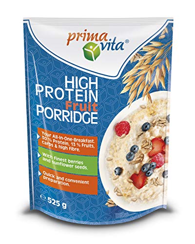 Primavita - Gachas de avena con frutos rojos y pipas de girasol con alto contenido en proteínas, 525 g (7 sobres de ración)