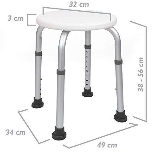 PrimeMatik - Taburete de Ducha Redondo 32cm Antideslizante Regulable en Altura