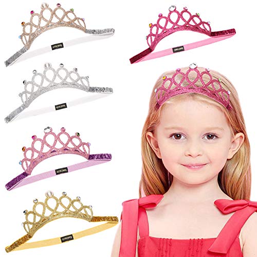 Princesa Tiara, Corona de Nina Diadema con Elastico para el Cabello y Corona Brillante 5 Piezas