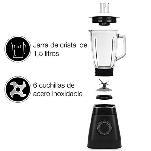 Princess 212085 Batidora, Jarra de Cristal de 1,5 litros, 1000 W, Edición Especial Acero Negro