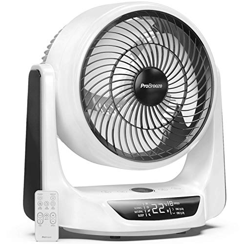 Pro Breeze Ventilador de Mesa Turbo de 25 cm - Ultra silencioso - Oscilación automática, 9 Velocidades de Ventilador, 4 Modos de Operación, Temporizador, Pantalla LED y Control Remoto.