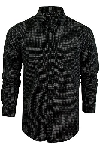 Process Black - Camisa casual - Lunares - Manga Larga - para hombre negro azabache Medium
