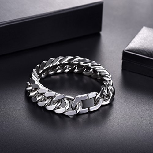 PROSTEEL Brazalete Hombre Acero Pulsera de Hombre de Plata Tono 21cm Acero Inoxidable 316L antialérgico Regalo para Novio Regalo de cumpleaños