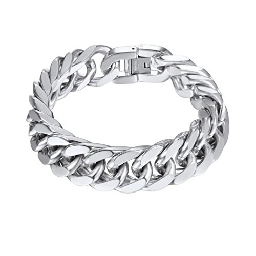 PROSTEEL Brazalete Hombre Acero Pulsera de Hombre de Plata Tono 21cm Acero Inoxidable 316L antialérgico Regalo para Novio Regalo de cumpleaños