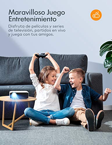 Proyector, APEMAN Mini Proyector Portátil en Casa, Soporte HD 1080P, 5000 Lúmenes, Pantalla Grande, Altavoces Duales, 50000 Horas Vida, Compatible con TV Stick, PS4 (Cable HDMI / RCA Incluido)