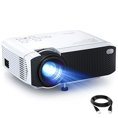 Proyector, APEMAN Mini Proyector Portátil en Casa, Soporte HD 1080P, 5000 Lúmenes, Pantalla Grande, Altavoces Duales, 50000 Horas Vida, Compatible con TV Stick, PS4 (Cable HDMI / RCA Incluido)