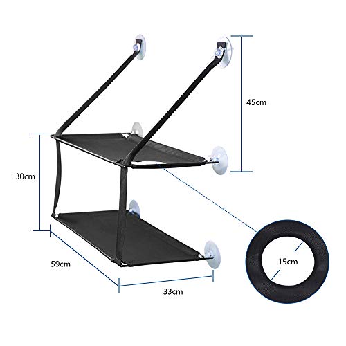 PUPPY KITTY Hamaca para Ventana de Gato Cama Colgante de 6 Ventosas Resistentes para 2 Gatos Capacidad de hasta 15 kg Ahorro de Espacio Negra