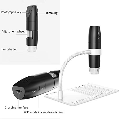 PURATEN - Microscopio Digital inalámbrico, cámara microscópica USB con iluminación LED HD 1080P de 50 a 1000 aumentos, Compatible con Android, teléfono iOS, Mesa, PC, No Cero, Blanco, Tamaño Libre