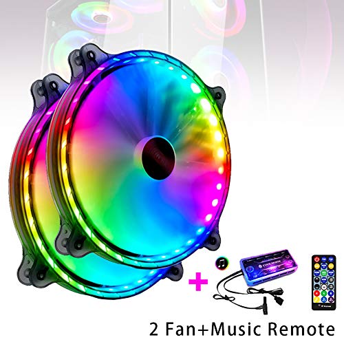 PURATEN Ventilador RGB PWM 20 mm Rainbow 32 LED Carcasa de Ordenador Ventilador Ultra Silencioso, Alta Flujo de Aire con Mando a Distancia para Carcasa de Ordenador CPU Enfriador