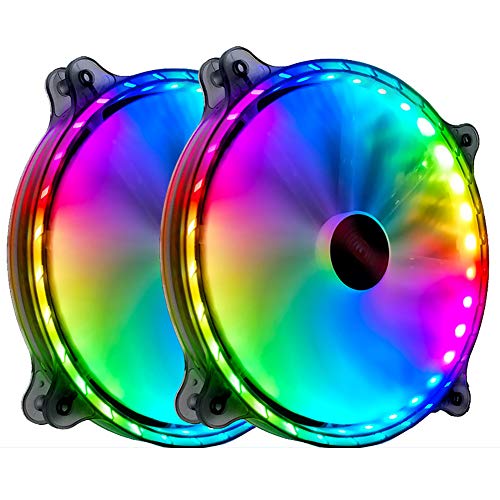 PURATEN Ventilador RGB PWM 20 mm Rainbow 32 LED Carcasa de Ordenador Ventilador Ultra Silencioso, Alta Flujo de Aire con Mando a Distancia para Carcasa de Ordenador CPU Enfriador