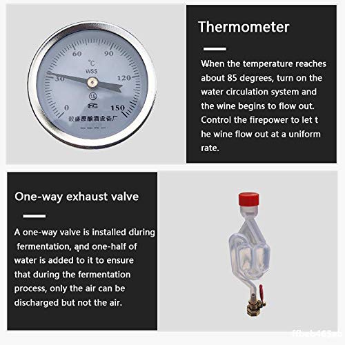 QIDIAN Alambique Casero DIY Termómetro De Caldera Inoxidable Termómetro De Vino Espirituosos Aceite Esencial Kit De Elaboración De Agua (2.6 Gal/10L)